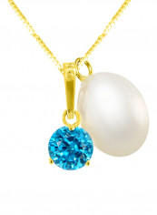 18 Karat Solid Yellow Gold Zircon With 7 mm Pearl Pendant Necklace