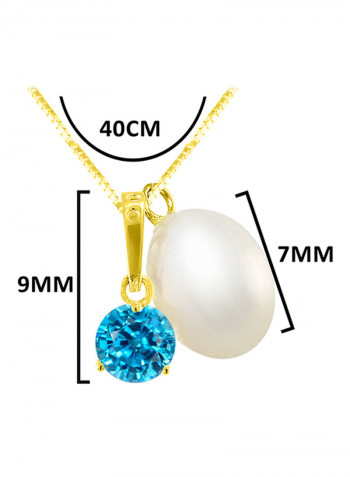 18 Karat Solid Yellow Gold Zircon With 7 mm Pearl Pendant Necklace
