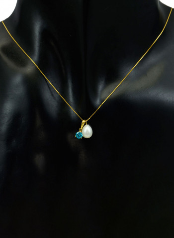 18 Karat Solid Yellow Gold Zircon With 7 mm Pearl Pendant Necklace