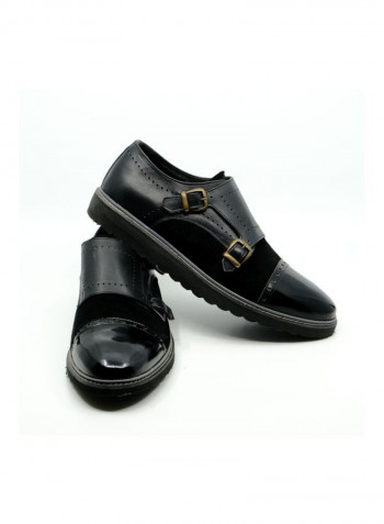 Double Monk Strap Slip Ons Black
