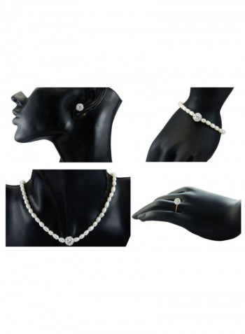 10 Karat Gold Crystal Balls And Pearls Strand Jewellery Set