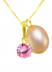 18 Karat Solid Yellow Gold Zircon With 7 mm Pearl Pendant Necklace