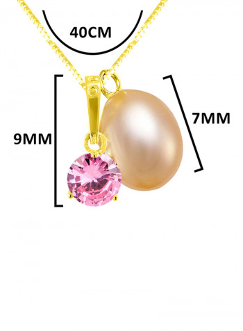 18 Karat Solid Yellow Gold Zircon With 7 mm Pearl Pendant Necklace