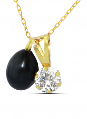 18K Gold Pearl And Cubic Zirconia Solitaire Necklace