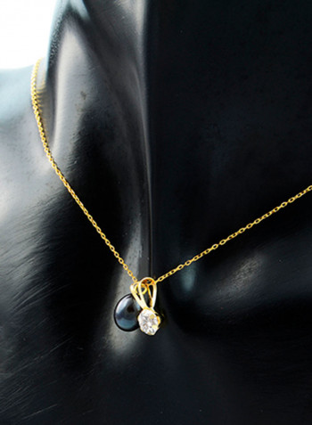 18K Gold Pearl And Cubic Zirconia Solitaire Necklace