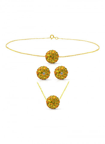 10 Karat Solid Yellow Gold Simple 10 mm Crystal Ball Jewellery Set