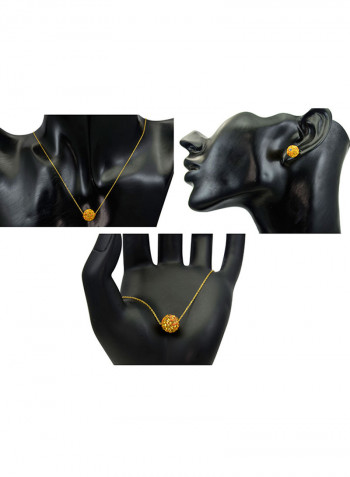 10 Karat Solid Yellow Gold Simple 10 mm Crystal Ball Jewellery Set