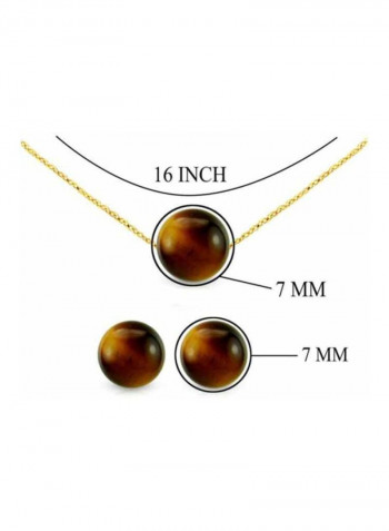 18 karat Gold Simple Tiger Eye Jewellery Set