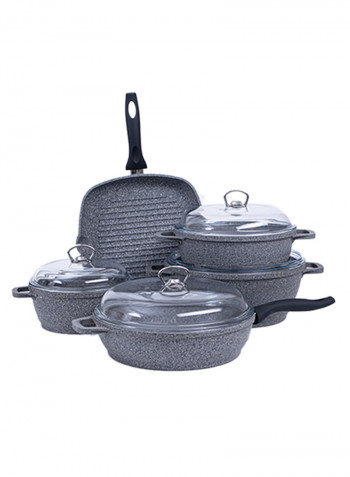 9-Piece Granite Cookware Set Grey