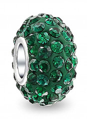 925 Sterling Silver Round Emerald Bead Charm Bracelet