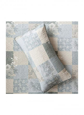 3-Piece Cotton Printed Quilt Set Blue/White/Grey Queen