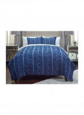 Printed Cotton Quilt Blue/White/Neutral 90x92inch