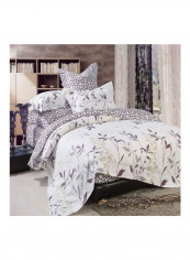 4-Piece Printed Duvet Cover Set White/Purple Queen