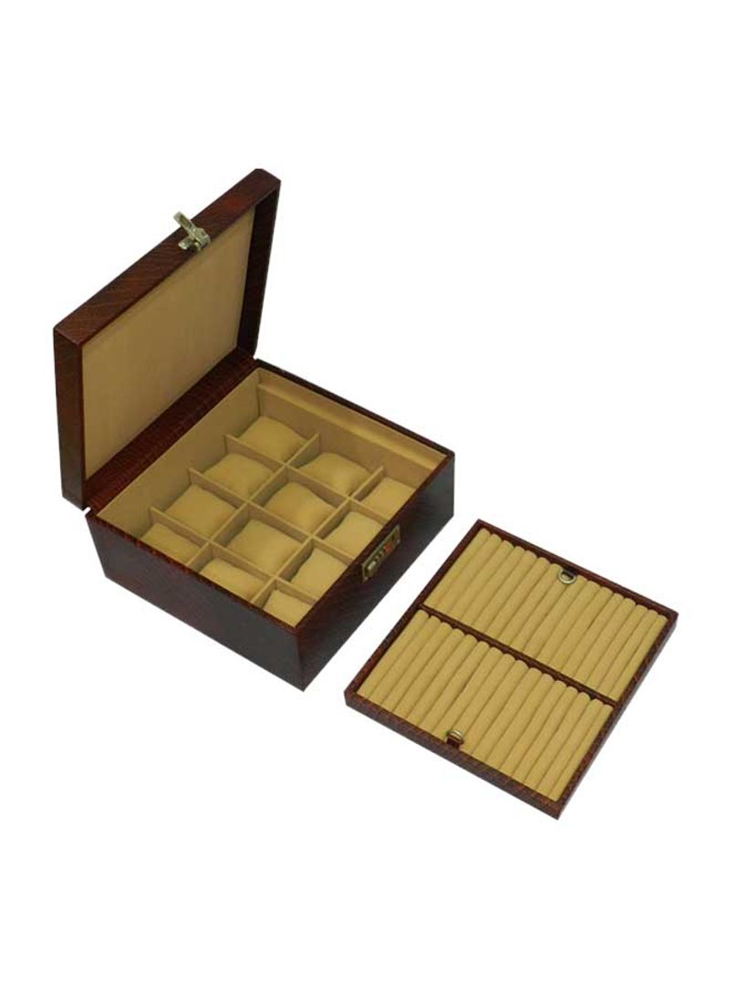 12-Grid Leather Watch Box With Ring Holder