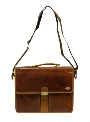Leather Office Shoulder Bag Brown
