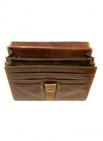 Leather Office Shoulder Bag Brown