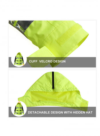 Waterproof Reflective Safety Rain Jacket With Detachable Down Hood Fluorescent yellow XL