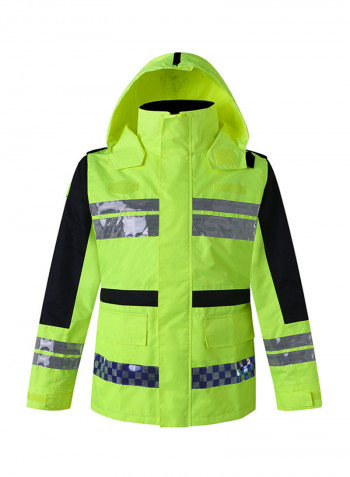 Waterproof Reflective Safety Rain Jacket With Detachable Down Hood Fluorescent yellow 2XL