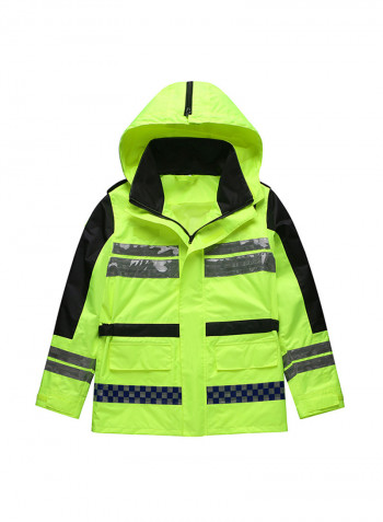 Waterproof Reflective Safety Rain Jacket With Detachable Down Hood Fluorescent yellow L