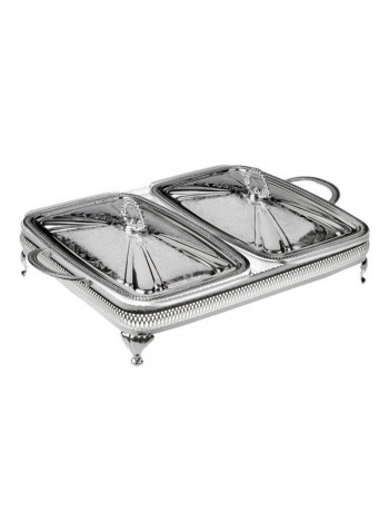 Large Double Casserole Silver 48.5x31.5x15cm