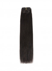 8-Piece Medium Straight Clip-in Human Hair Extension Black 18inch