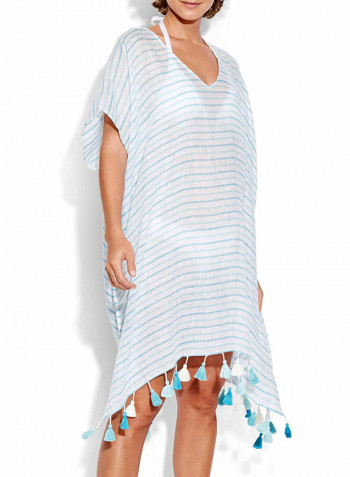 Beach Basics Linen Stripe Kaftan Antigua Blue