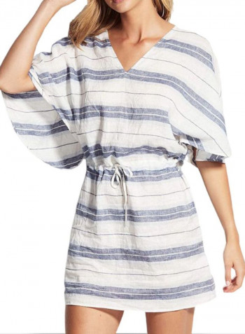 Spirit Animal Linen Stripe Kaftan أزرق/أبيض