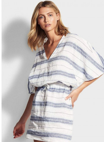 Spirit Animal Linen Stripe Kaftan أزرق/أبيض