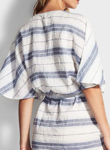 Spirit Animal Linen Stripe Kaftan أزرق/أبيض