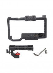 Camera Cage Video Stabilizer With Top Handle Grip Black