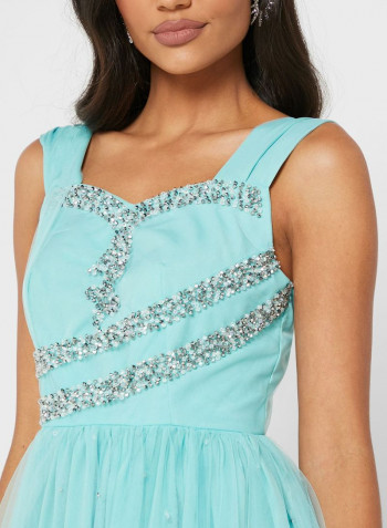 Sweetheart Neck Mesh Detail Dress Green