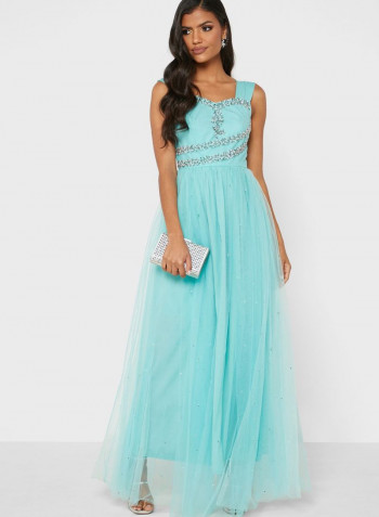 Sweetheart Neck Mesh Detail Dress Green