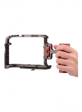 Protective Camera Cage with Universal Wooden Handle Black/Brown