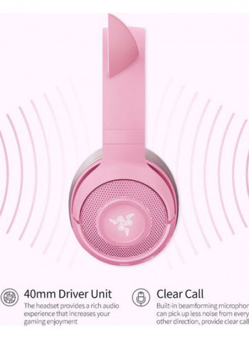 Wireless Kitty Gaming  Headphone With Built-in Beamforming Microphone Pink