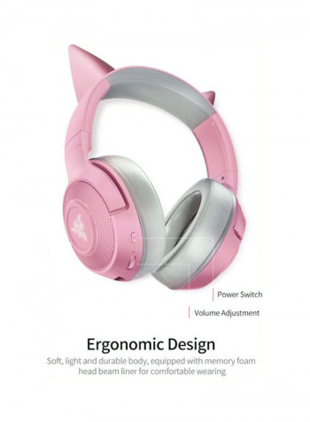 Wireless Kitty Gaming  Headphone With Built-in Beamforming Microphone Pink