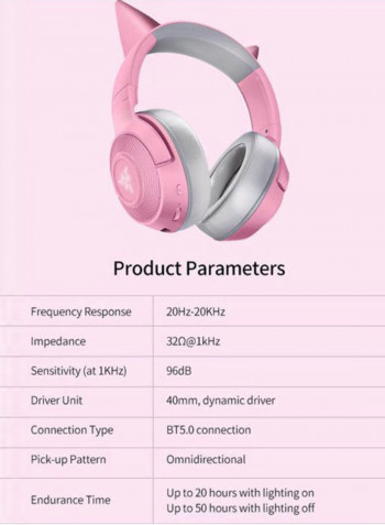 Wireless Kitty Gaming  Headphone With Built-in Beamforming Microphone Pink