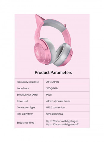 Wireless Kitty Gaming  Headphone With Built-in Beamforming Microphone Pink