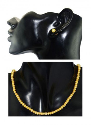 18 Karat Gold Pearl Strand Necklace And Earring Set