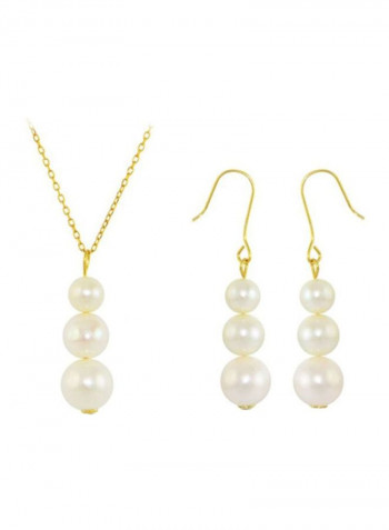 3-Piece 18 Karat Gold Pearl Journey Necklace And Earrings Set