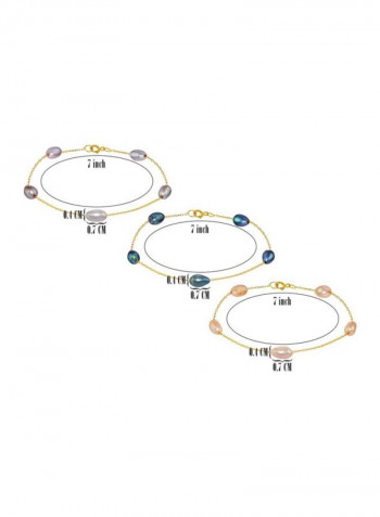 Set Of 3 18 Karat Gold Genuine Pearls Bracelet