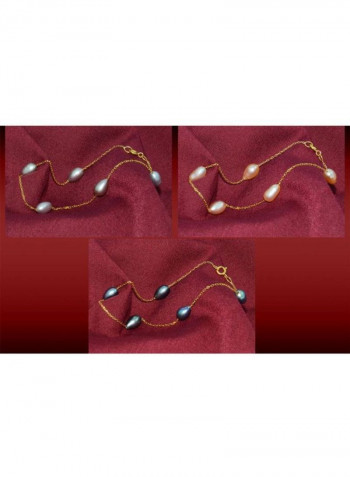 Set Of 3 18 Karat Gold Genuine Pearls Bracelet