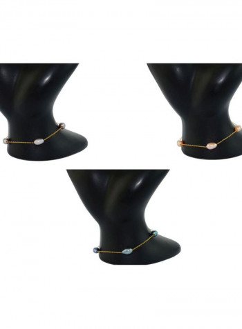 Set Of 3 18 Karat Gold Genuine Pearls Bracelet