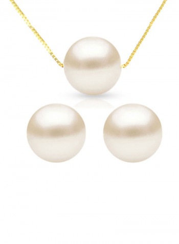 18 Karat Solid Yellow Gold With 8 mm Pearl Jewellery Set