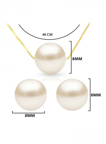 18 Karat Solid Yellow Gold With 8 mm Pearl Jewellery Set