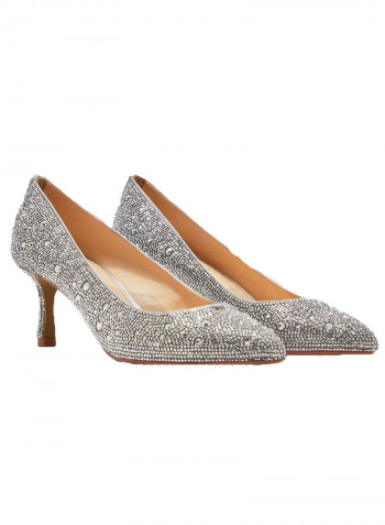 Sb-Jora Mid Heel Peep Toe Pumps Silver/Beige
