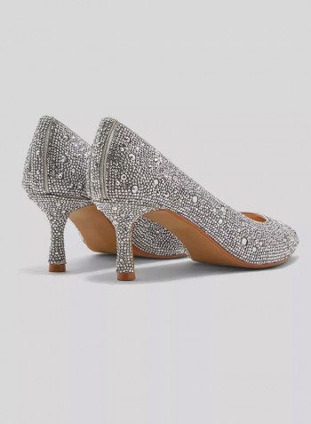 Sb-Jora Mid Heel Peep Toe Pumps Silver/Beige