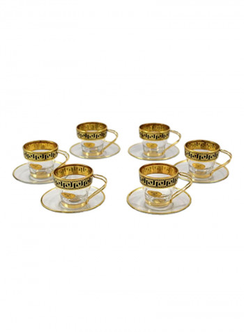 6-Piece Cup And Saucer Set Transparent/Gold