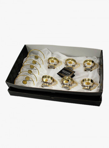 6-Piece Cup And Saucer Set Transparent/Gold