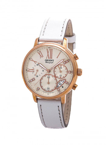 Women's Multi Function Analog Watch White Leather Strap With Date Window