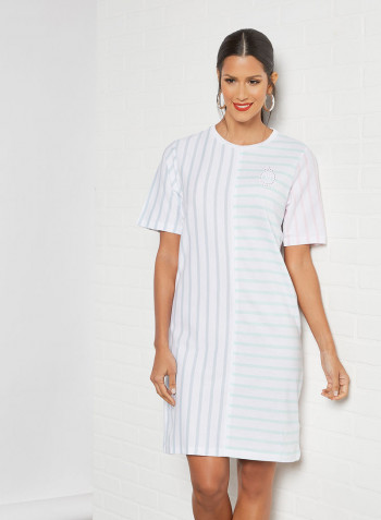 Colourblock Striped Shift Dress Green/White